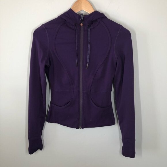 Lululemon Reversible Hooded Jacket  Purple Peacock Feather Print Size 2 - Picture 9 of 13